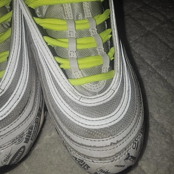 Nike Air Max 97 GS Kids Sneakers - Gray and Neon Green - Picture 4 of 10